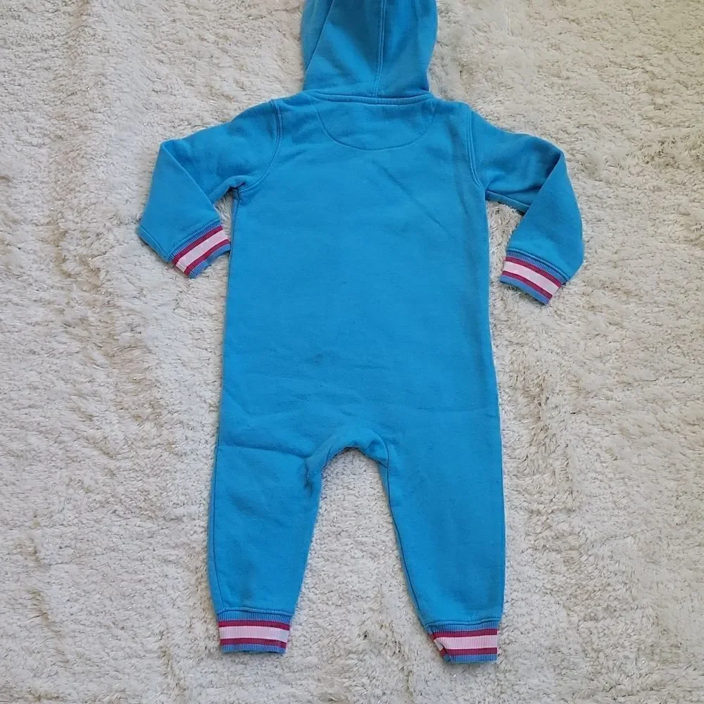 REEBOK BABY GIRL TURQUOISE HOODED ROMPER, SIZE 18 MONTHS